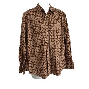 Robert Graham Button Down Shirt Tan w/Red Blue Polka Dot Long Sleeve Mens Large